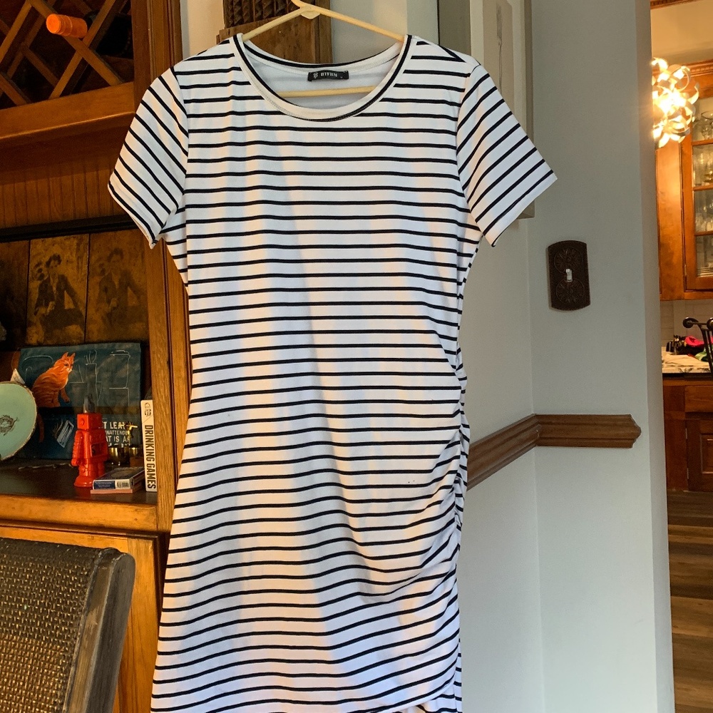 Btfbm side cinched striped t shirt‎ dress. NWOT. Retail 50